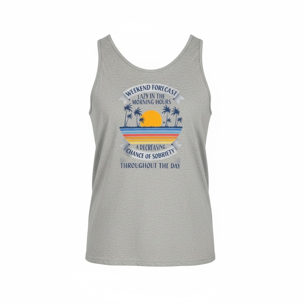 Gray Men’s Tank Top with Sunset Graphic